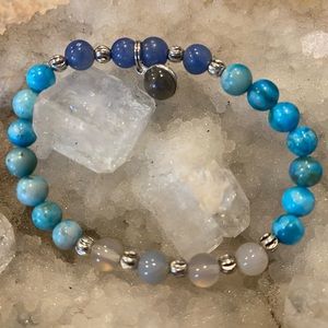 Sodilite, Turquoise, Agate bracelet with labradorite charm.